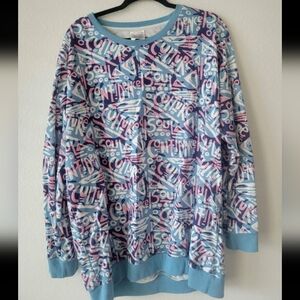 Izzy & LIV Culture & Soul Abstract Blue and Pink Women Long Sleeve Fitted Top